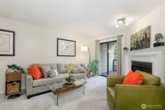 Cozy Living room with a wood burning fireplace