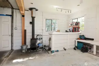 2 car detached shop/garage with wood stove