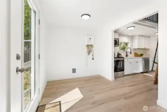 Oversized utility space offers flexibility—add a dinette, desk, or extra pantry storage.