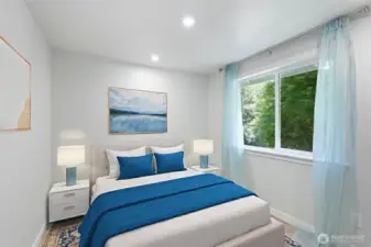 Virtually staged secondary bedroom.