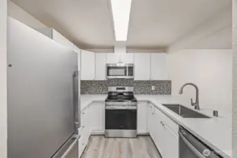 Fully renovated kitchen with stainless steel appliances + quartz countertops ?