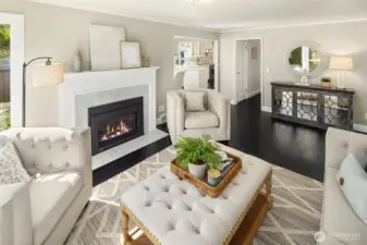 Custom wood mantle.