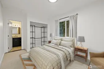 The virtually staged primary bedroom has a private full bathroom for your convenience.