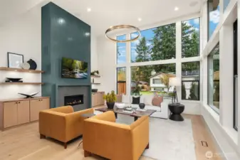 Vaulted great room that overlooks the private backyard