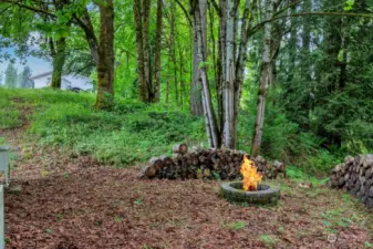 Fire pit area behind shop.