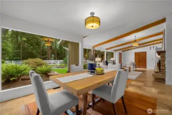 The dining room flows into the great room near the front door.
