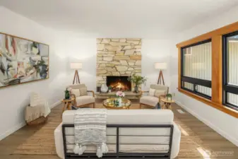 Front of House Den w Fireplace adjacent to the Entry