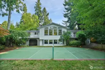 Backyard with pickleball court
