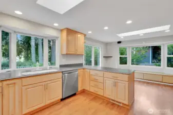 Kitchen with skylight and eat in area