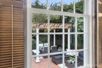 View of the backyard from the living room.