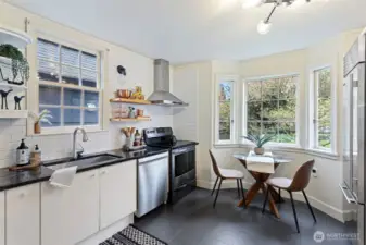 The kitchen features a Sub Zero refrigerator, new dishwasher, newer stove range and hood.  All appliances are stainless steel.  There is also a large undermount stainless steel sink with new fixture.