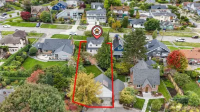 Solid 3 level Cape Cod sited on expansive street-to-street lot in Tacoma’s favorite Old Town neighborhood.