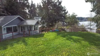 Large flat and fenced lawn area