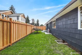 The perfect size yard- low maintenance but great for play or BBQ or Pets.