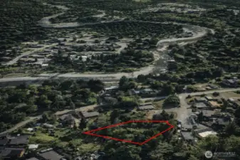 Overhead view with approximate boundaries in red.