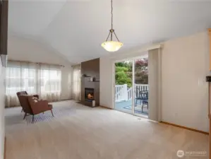 There is more than enough space for large living room furniture as well as a full dining room set in this great room.