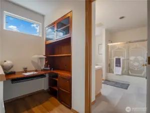 At the top of the stairs, you'll find the office nook, perfect if you need to work from home or for homework.
