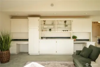 There is a lot of storage and a wet bar.