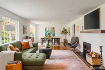 Large living, open to dining space