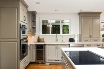 Kitchen with high end appliances, beverage fridge