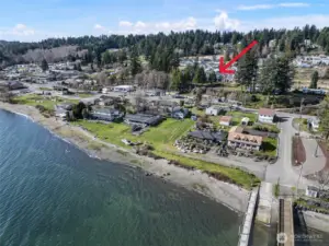 The home has a front-row view to the historic Allyn waterfront and town.