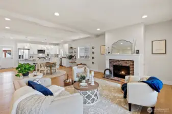 The great room is complete with a cozy propane fireplace.