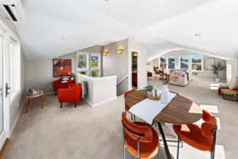 Upstairs bonus room is better than a basement! Easily create a 2nd primary suite up here or just enjoy as the fabulous view rec room it is. Gas fireplace, wet bar, half bathroom (can add a shower or a tub) & big view deck too.