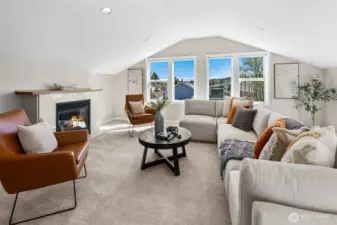 Easily create a 2nd primary suite up here or just enjoy as the fabulous view rec room it is. Gas fireplace, wet bar, half bathroom (can add a shower or a tub) & big view deck too.