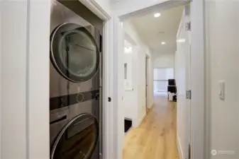 Full sized stackable washer and dryer.