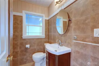 Remodeled downstairs bath.