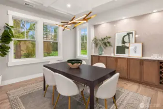 Dining room features built in cabinets