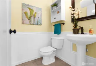 Bright and conveniently sized powder room.
