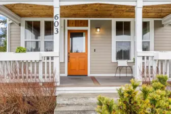 Spacious covered front porch faces west, watch beautiful sunsets every night.