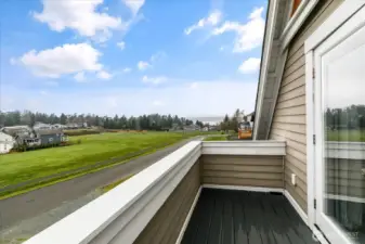 View from roof top deck of front bedroom looking out to Penn Cove.