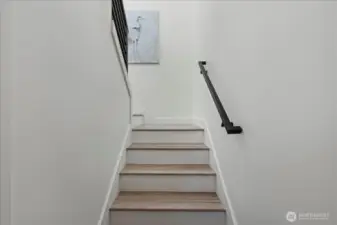 Looking from the first floor entry up the stairs