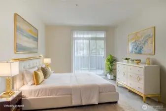 Primary Suite showing Sliders to Private Deck.