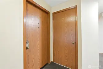 Unit 107 has a storage closet right next to the unit