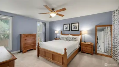 Primary BR. Windows look out over the backyard