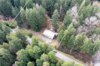 Aerial view of property, shop frontage on Wright Bliss Road; this is an estimated boundary