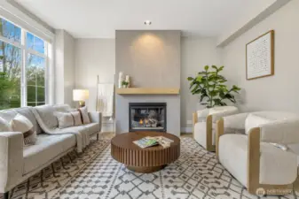 Modern with a Cozy Touch – Fireplace Features Floor-to-Ceiling Contemporary Tile Surround