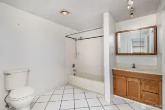 Full bathroom with plenty of room for more storage options.