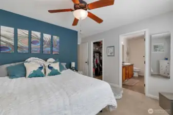 Walk-in closet in the primary bedroom separate from the bathroom