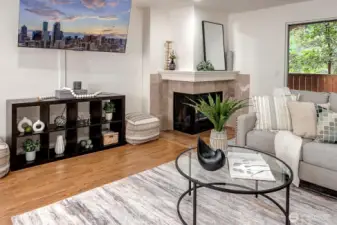 Wood burning fireplace has been fitted with electric insert which is removable.