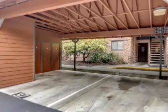 Second storage closet is located on the end.  Trash receptacles are located on the other side of wall.