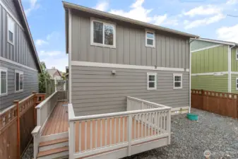 The decking was recently power washed and the railings were repaired and repainted.