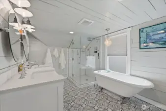 Spa-like bath on upper level.