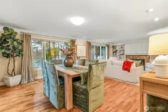 Main floor living and dining with sweeping lake views