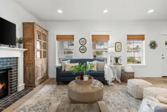 Comfortable seating area with warm, relaxed cottage style