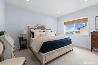 Spacious primary bedroom with peaceful outlook