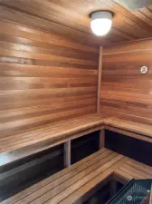 This sauna has lots of bench area